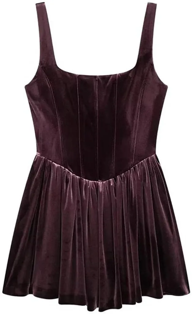 Women Square Neck Shiny Halter Mini Dress Sexy Elegant Line Dress