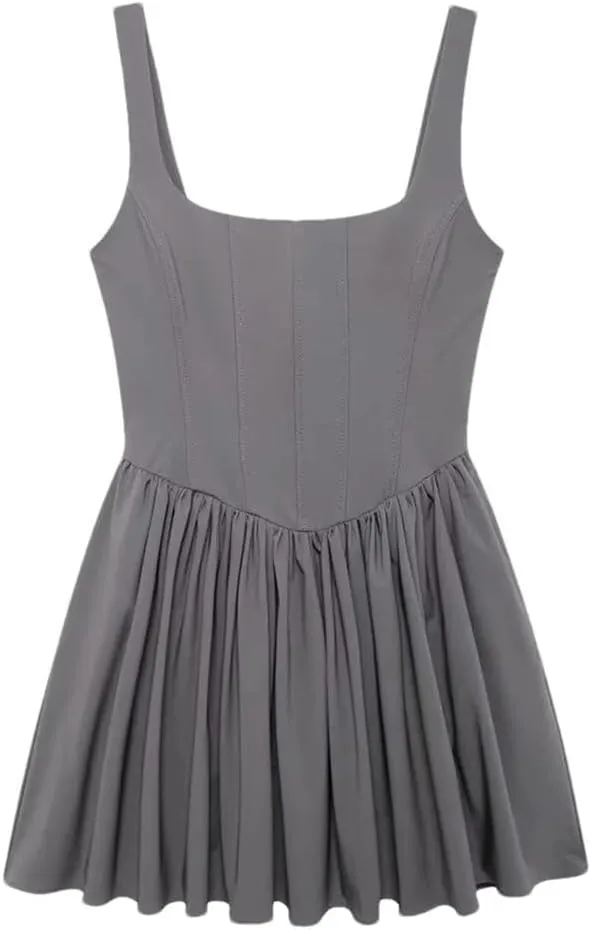 Women Square Neck Shiny Halter Mini Dress Sexy Elegant Line Dress