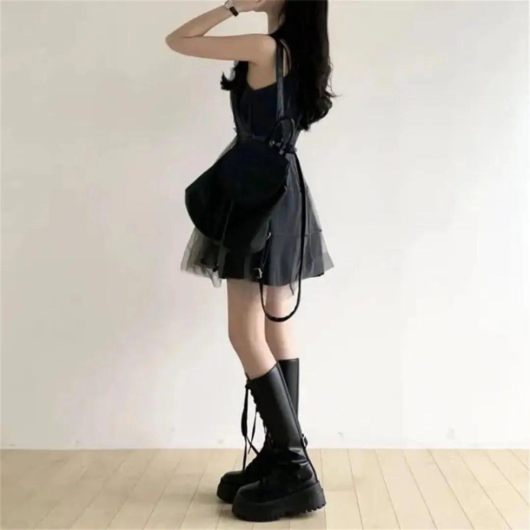 Women Summer Black Mesh Ball Gown Dresses Sleeveless Strapless Neck Party Sexy Mini Dress