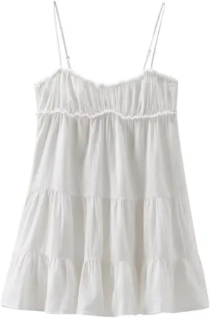 Women Summer Product Sleeveless Sexy Midi Layered Splicing Strap Short Dress