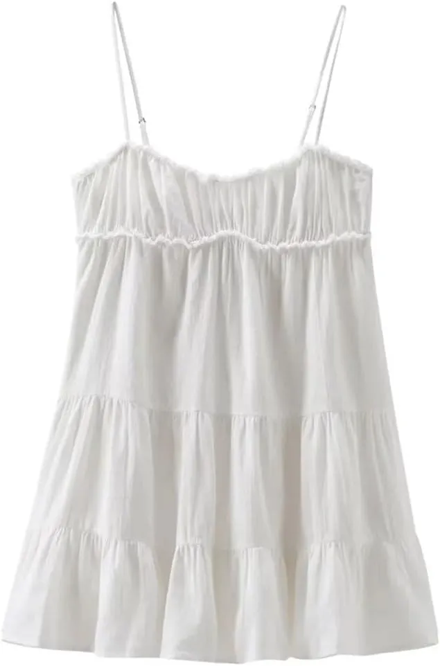 Women Summer Product Sleeveless Sexy Midi Layered Splicing Strap Short Dress