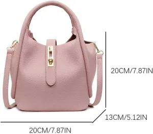 Women Trendy Bucket Bag PU Leather All-Match Shoulder Bag Solid Color Casual Crossbody Bag Travel Shopping Work Handb