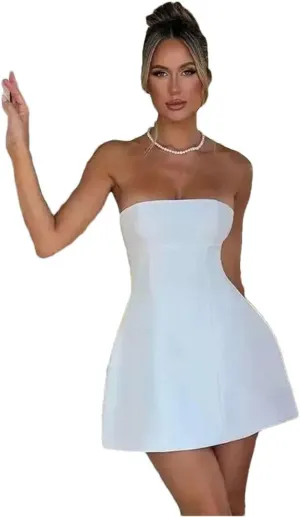 Women Waist Wrap Line Pleated Dress Halter Mini Summer Neck Backless Nightclub Sexy Party Dress