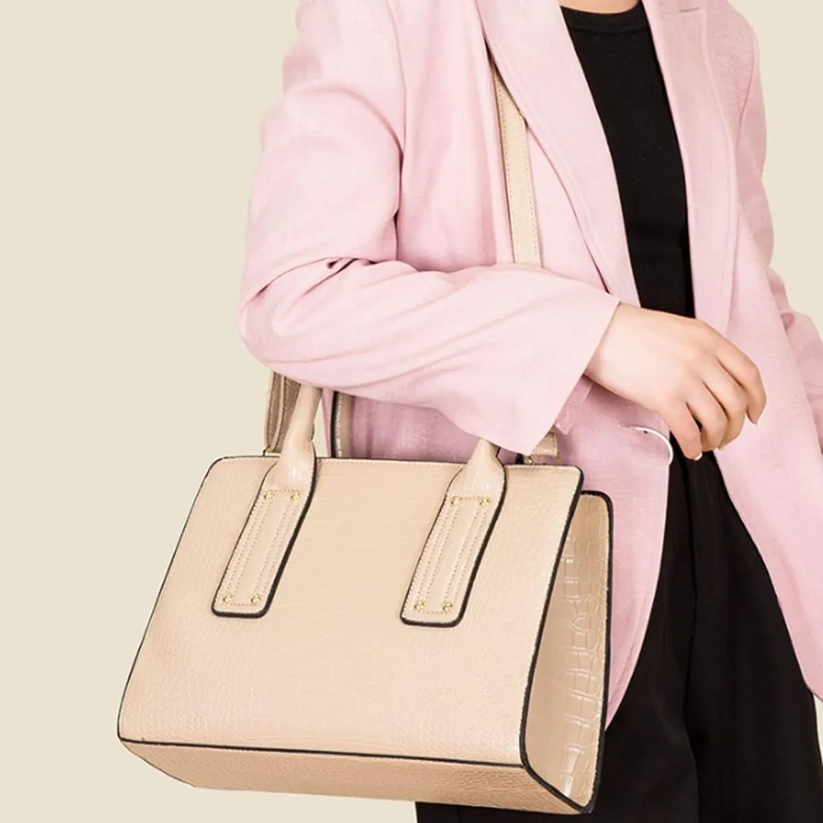 Womens 3 Pcs Handbag Set Clutch Crocodile Pattern Purse Fashion Leather Top Handle Tote Satchel Crossbody Bag Wallet