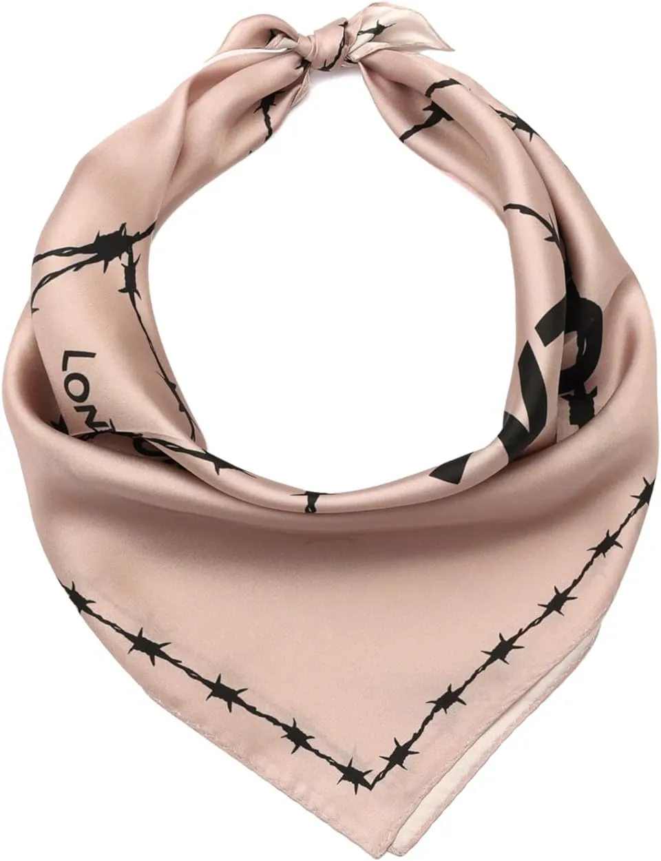 womens Barb Large Bandana, Silk Head Scarf With Barbwire Design, Lightweight Fabric