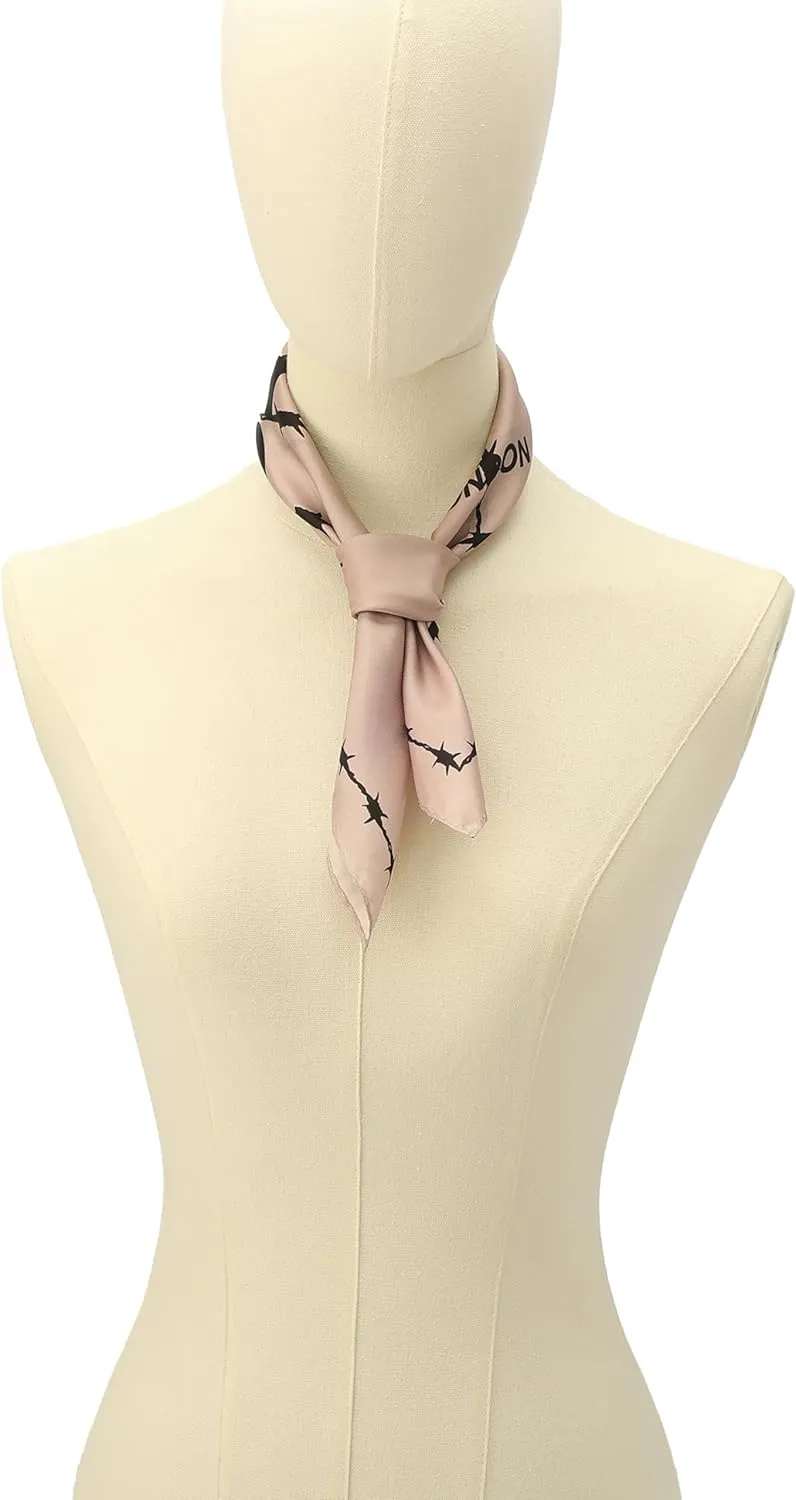 womens Barb Large Bandana, Silk Head Scarf With Barbwire Design, Lightweight Fabric