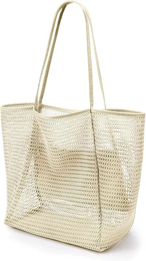 Women's Beach Bag Mesh Handbag High Capacity Travel Go Out Swimming Bag Multifunctional Single Shoulder Bag
