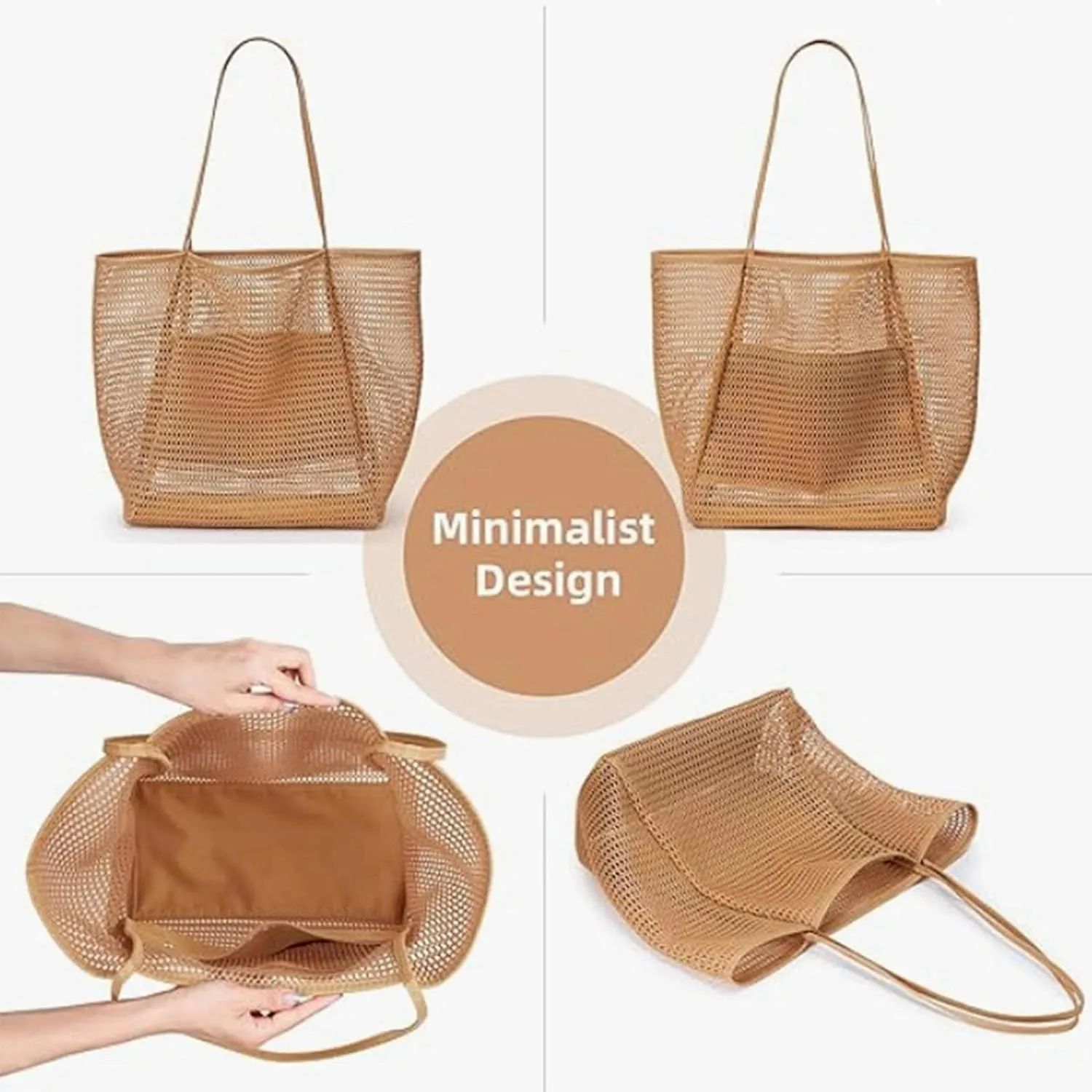 Women's Beach Bag Mesh Handbag High Capacity Travel Go Out Swimming Bag Multifunctional Single Shoulder Bag