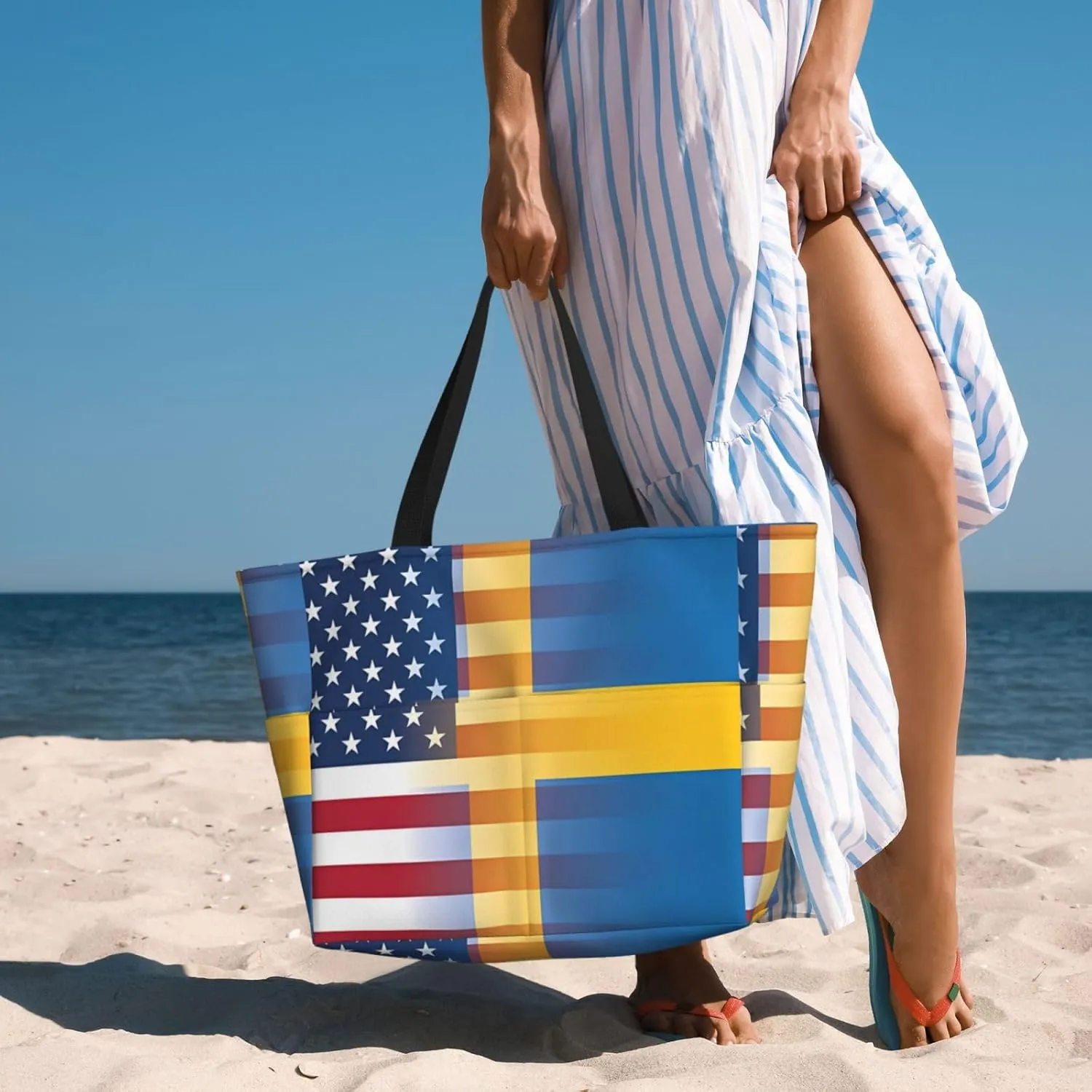Women's Beach Tote Bag Large Waterproof Travel Bags with Pockets Sandproof Handbag for Camping Gym Pool