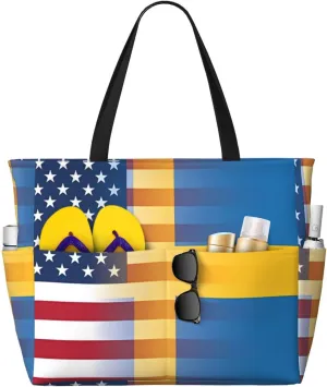 Women's Beach Tote Bag Large Waterproof Travel Bags with Pockets Sandproof Handbag for Camping Gym Pool