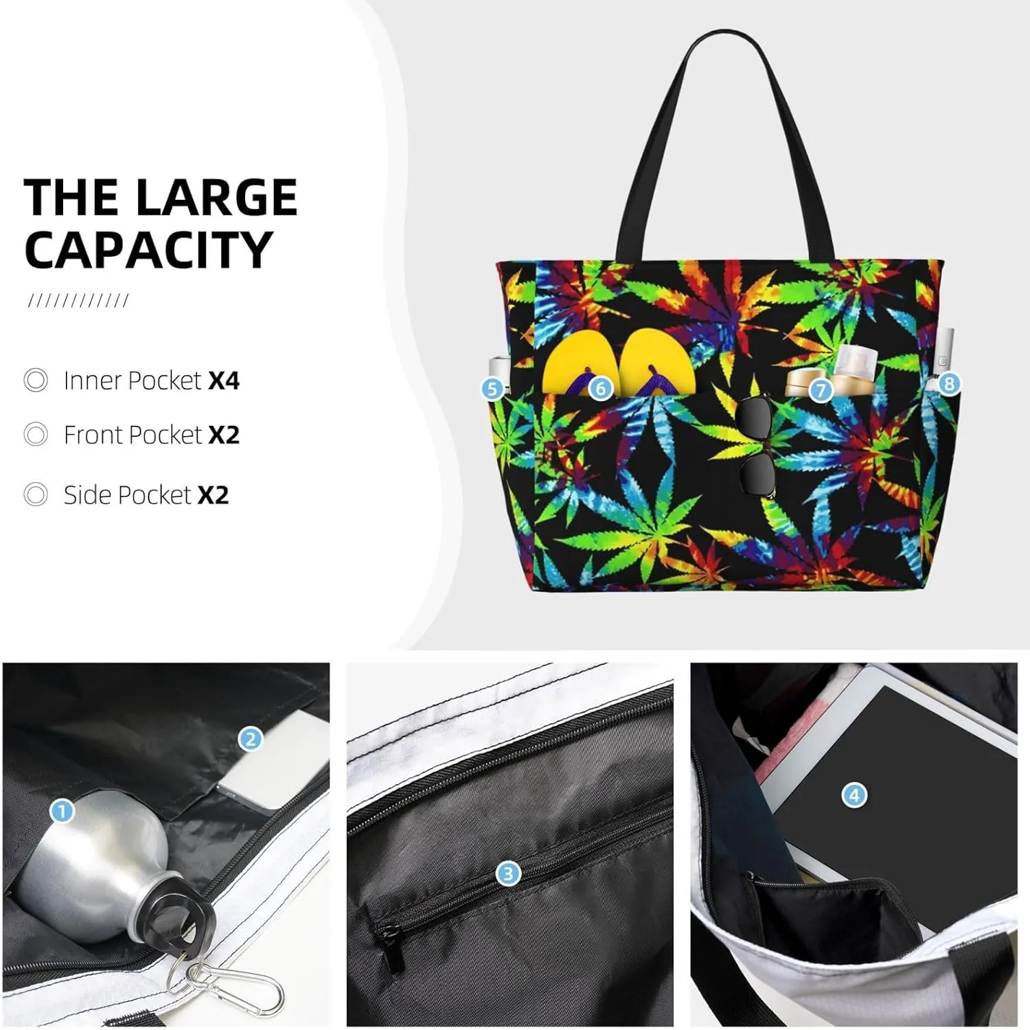 Women's Beach Tote Bag Large Waterproof Travel Bags with Pockets Sandproof Handbag for Camping Gym Pool