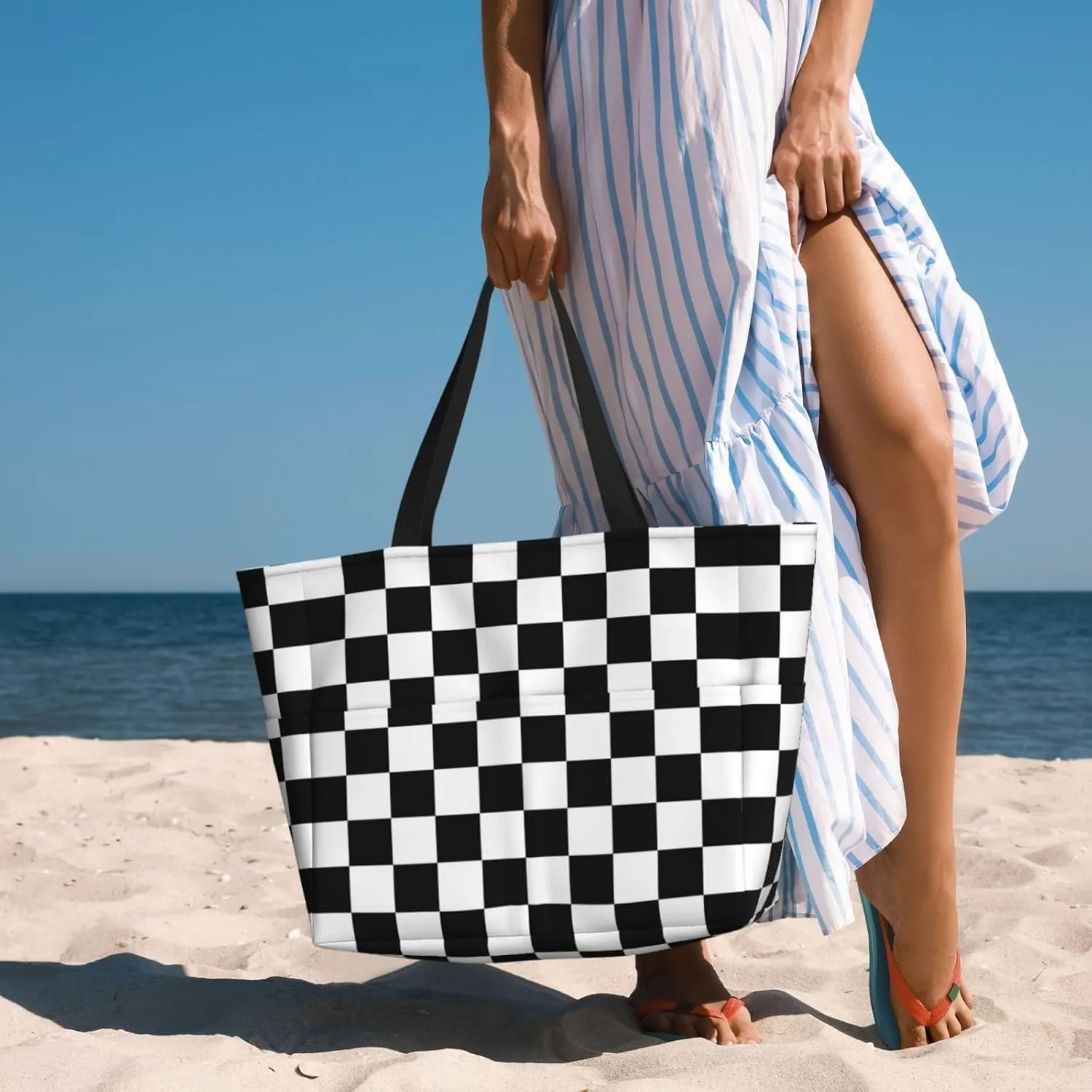 Women's Beach Tote Bag Large Waterproof Travel Bags with Pockets Sandproof Handbag for Camping Gym Pool