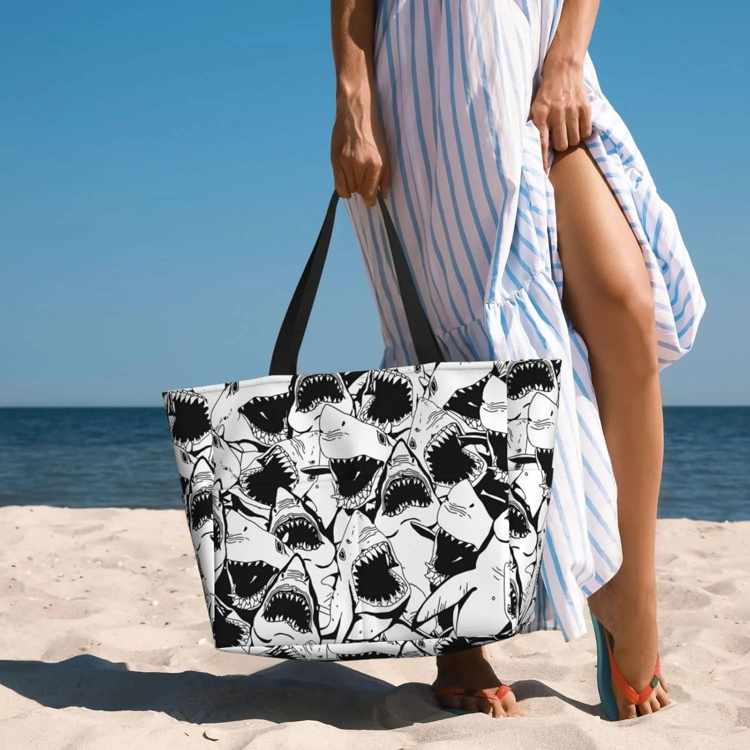 Women's Beach Travel Bags Large Waterproof Tote Bag with Pockets Sandproof Handbag for Beach Gym Vacation