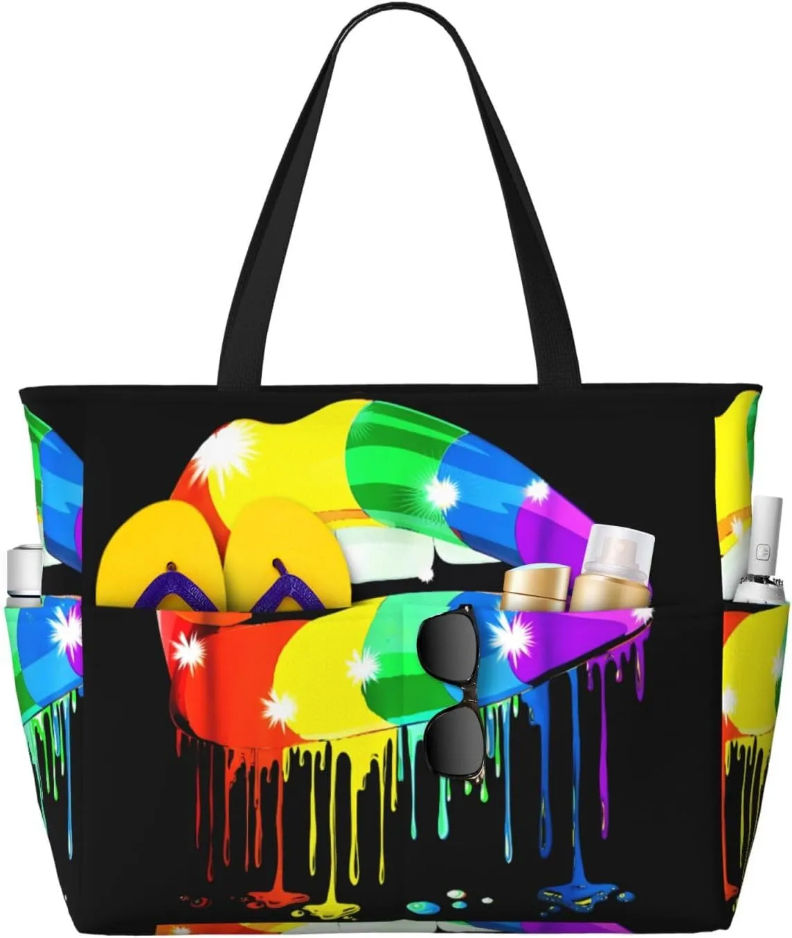 Women's Beach Travel Bags Large Waterproof Tote Bag with Pockets Sandproof Handbag for Beach Gym Vacation