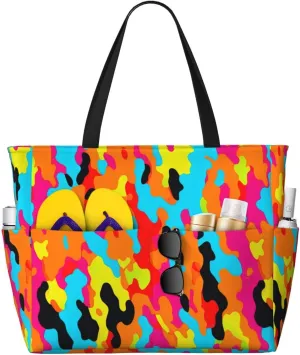 Women's Beach Travel Bags Large Waterproof Tote Bag with Pockets Sandproof Handbag for Beach Gym Vacation