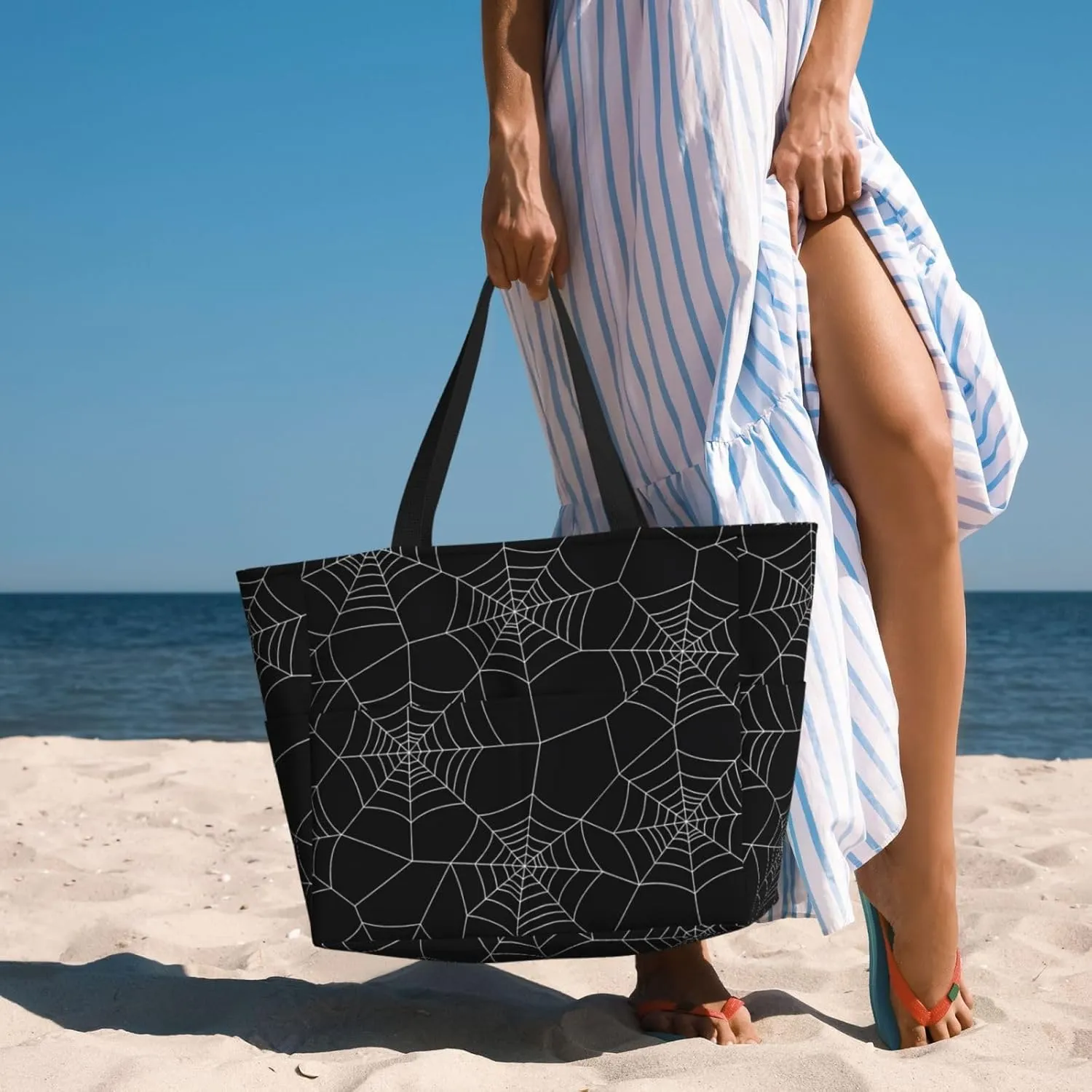 Women's Beach Travel Bags Large Waterproof Tote Bag with Pockets Sandproof Handbag for Beach Gym Vacation
