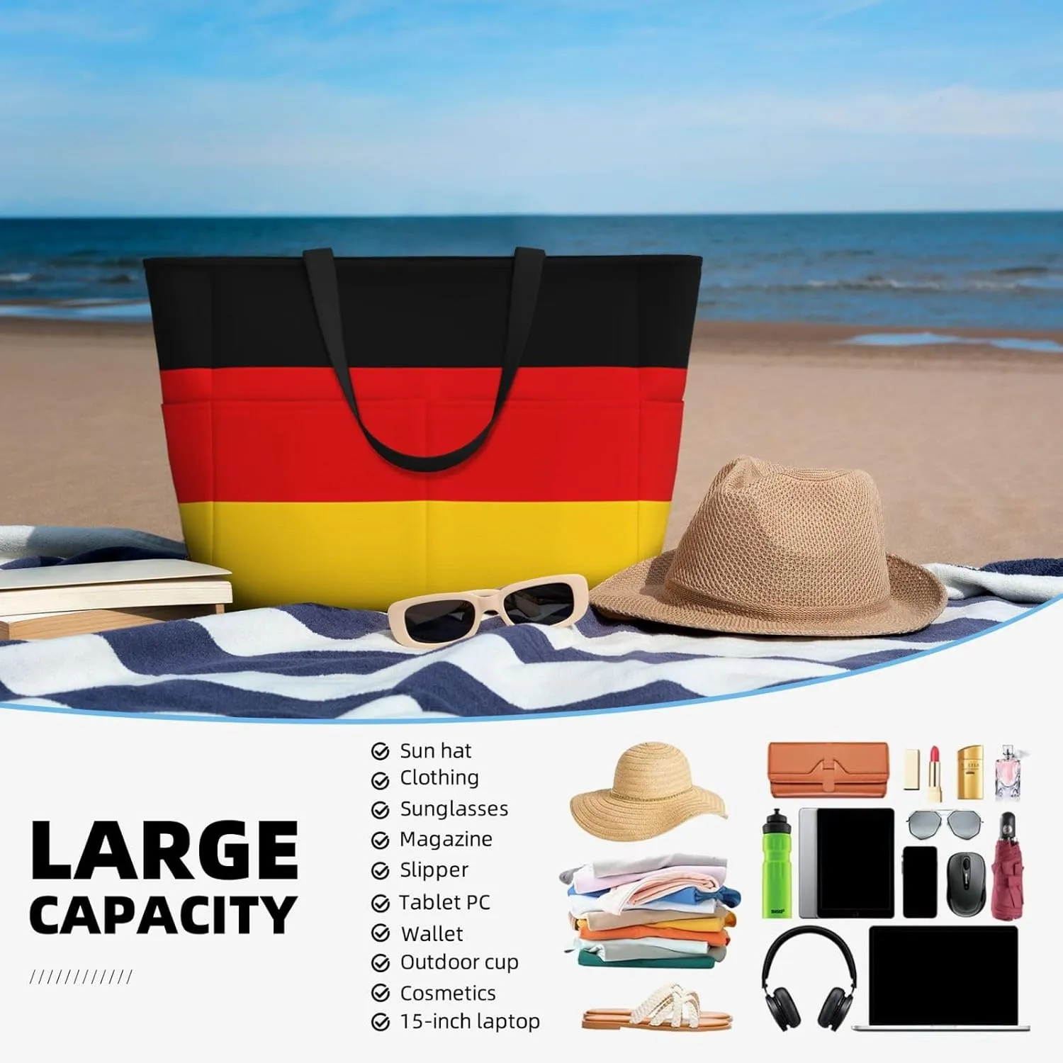 Women's Beach Travel Bags Large Waterproof Tote Bag with Pockets Sandproof Handbag for Beach Gym Vacation