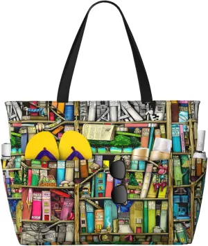 Women's Beach Travel Bags Large Waterproof Tote Bag with Pockets Sandproof Handbag for Beach Gym Vacation