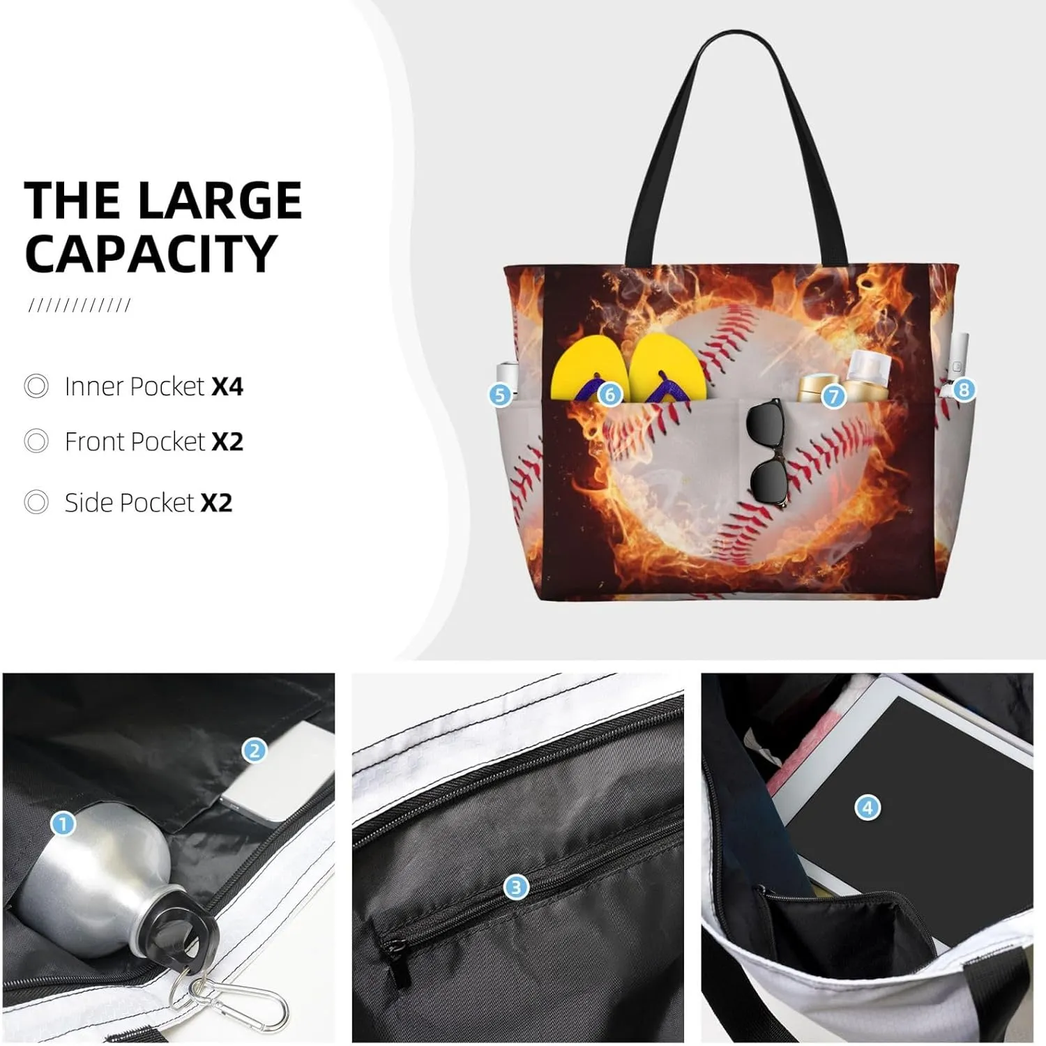 Women's Beach Travel Bags Large Waterproof Tote Bag with Pockets Sandproof Handbag for Beach Gym Vacation