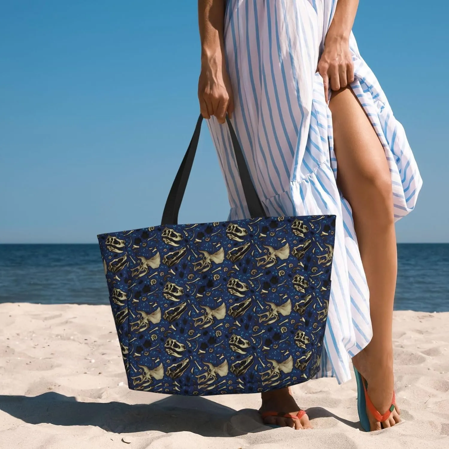 Women's Beach Travel Bags Large Waterproof Tote Bag with Pockets Sandproof Handbag for Beach Gym Vacation