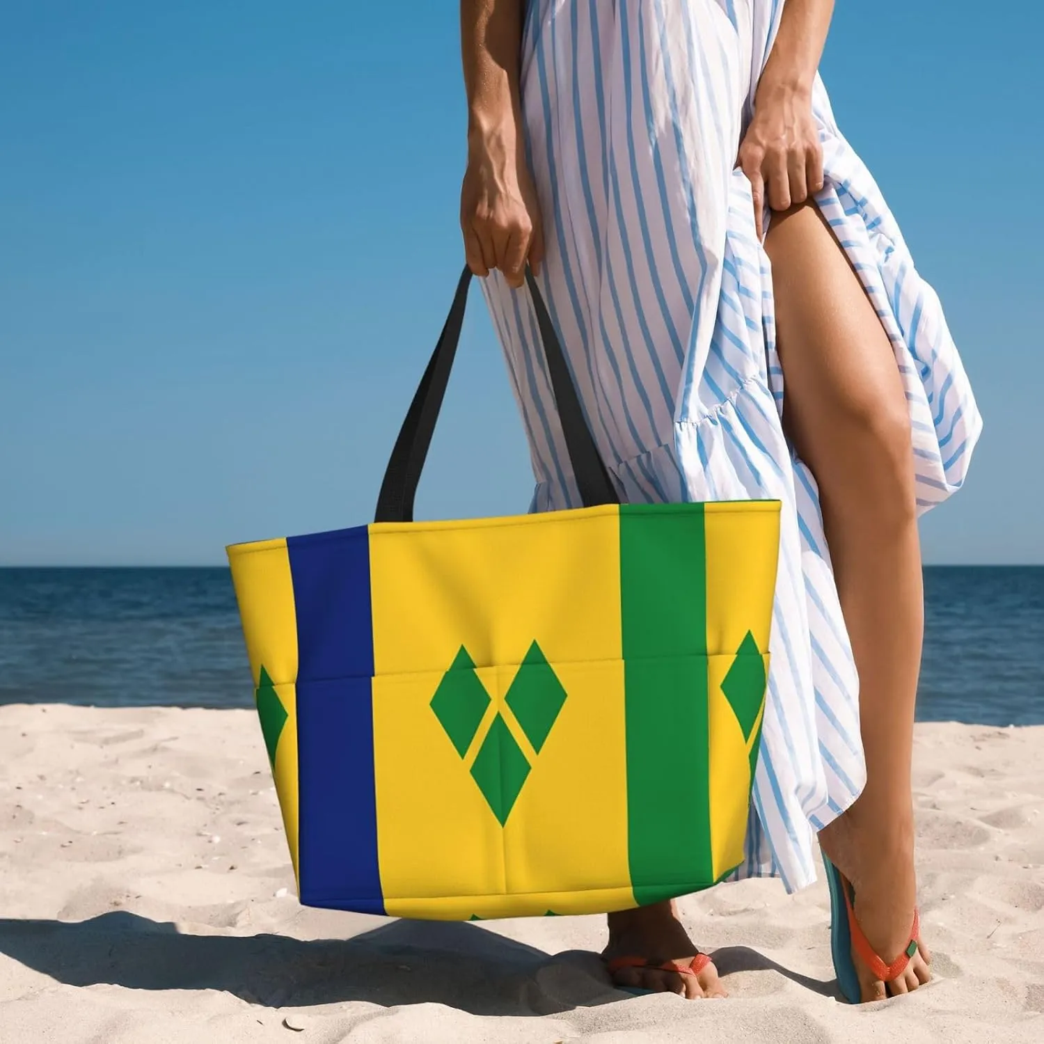 Women's Beach Travel Bags Large Waterproof Tote Bag with Pockets Sandproof Handbag for Beach Gym Vacation