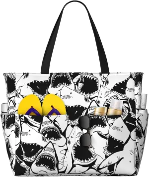 Women's Beach Travel Bags Large Waterproof Tote Bag with Pockets Sandproof Handbag for Beach Gym Vacation