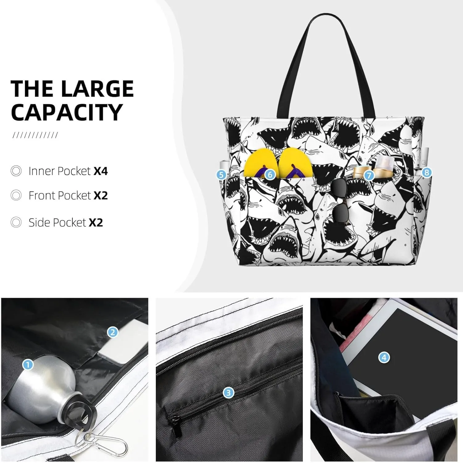 Women's Beach Travel Bags Large Waterproof Tote Bag with Pockets Sandproof Handbag for Beach Gym Vacation