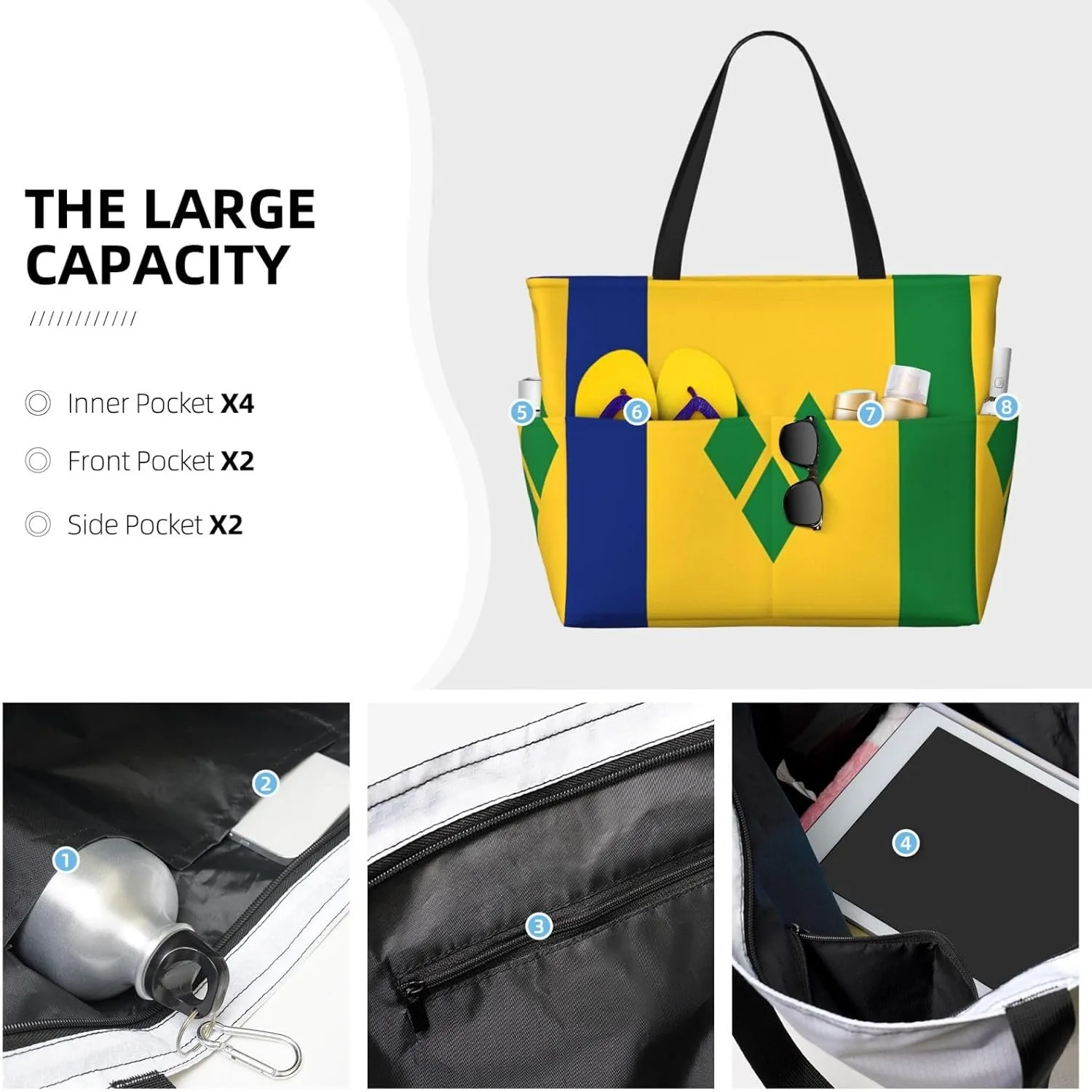 Women's Beach Travel Bags Large Waterproof Tote Bag with Pockets Sandproof Handbag for Beach Gym Vacation