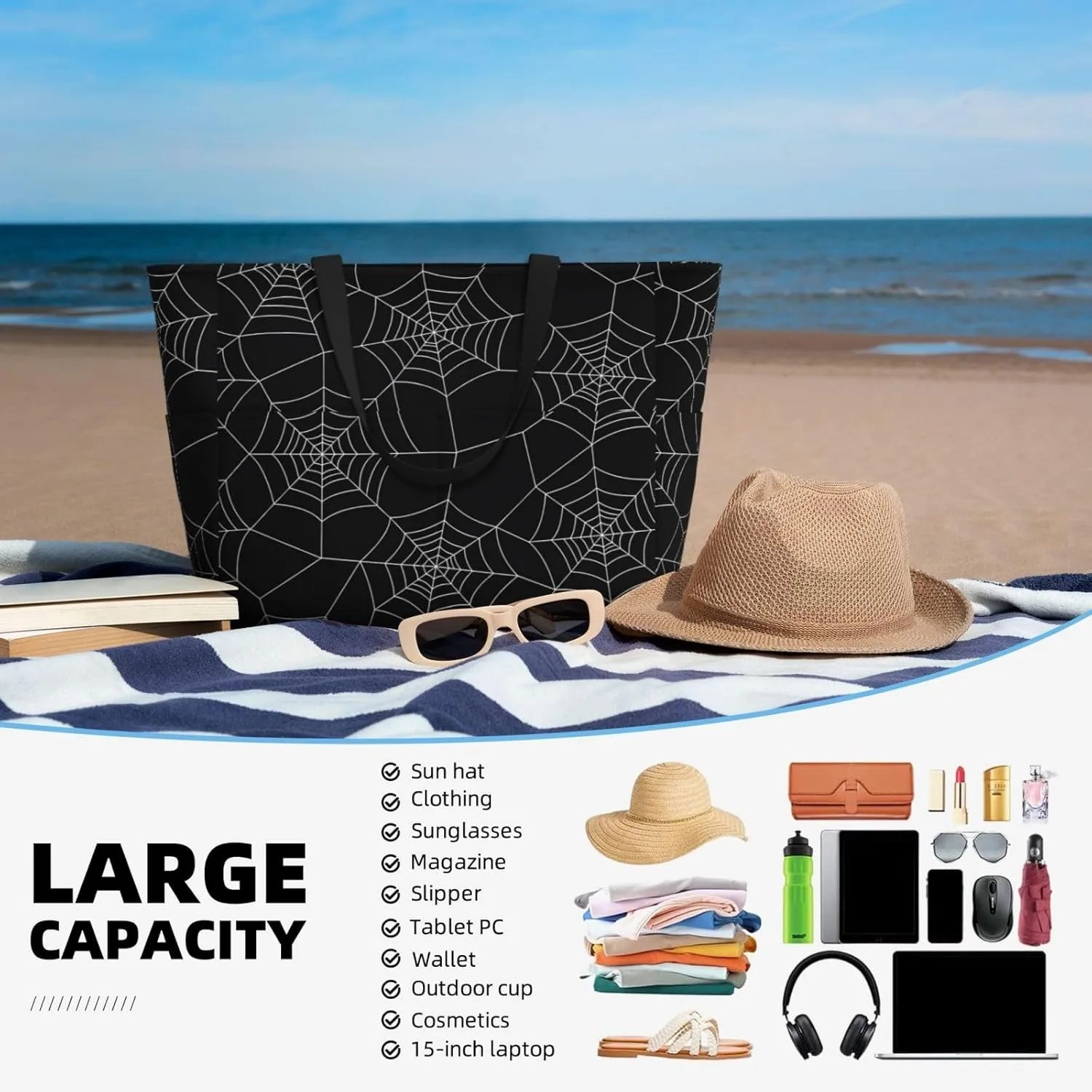 Women's Beach Travel Bags Large Waterproof Tote Bag with Pockets Sandproof Handbag for Beach Gym Vacation
