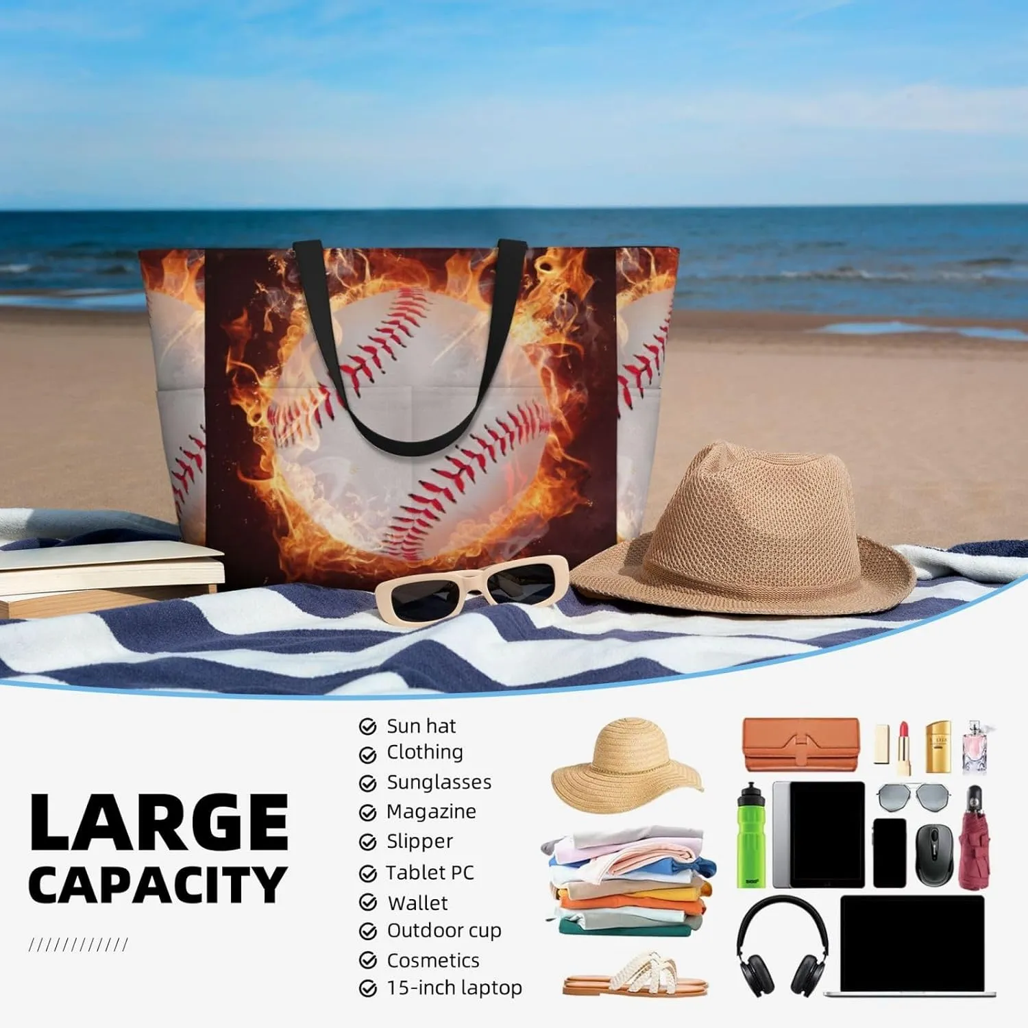 Women's Beach Travel Bags Large Waterproof Tote Bag with Pockets Sandproof Handbag for Beach Gym Vacation