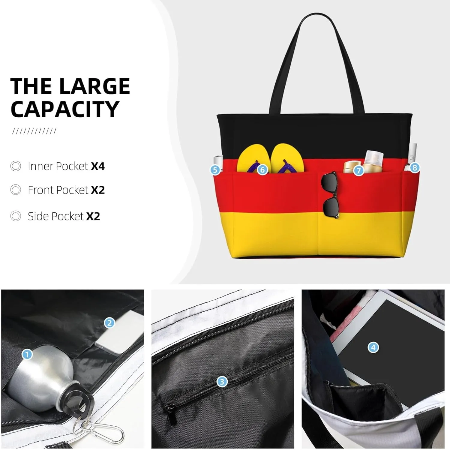 Women's Beach Travel Bags Large Waterproof Tote Bag with Pockets Sandproof Handbag for Beach Gym Vacation