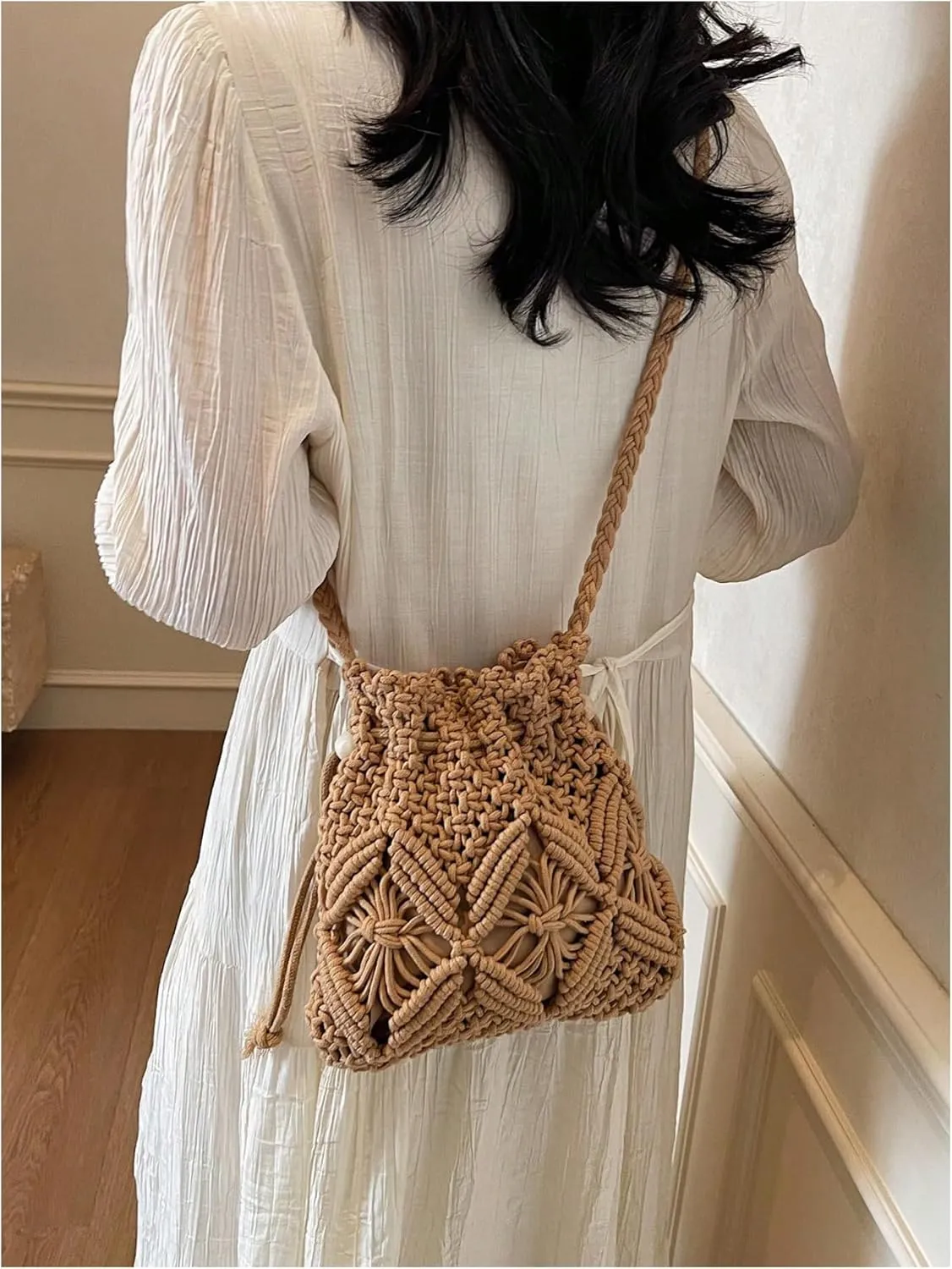 Women's Boho Drawstring Crossbody Bag Beach Vacation Resort Shoulder Bags