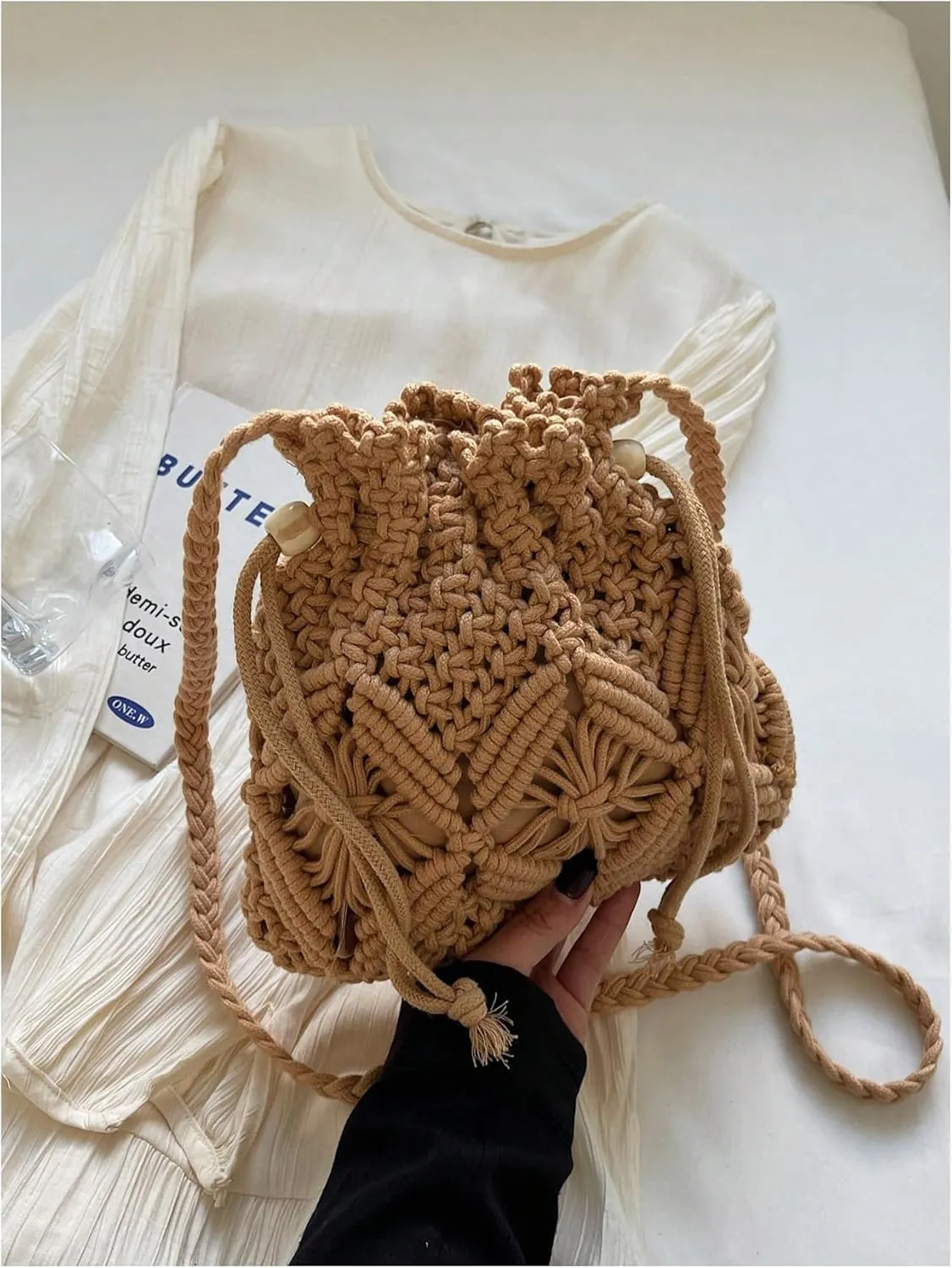 Women's Boho Drawstring Crossbody Bag Beach Vacation Resort Shoulder Bags