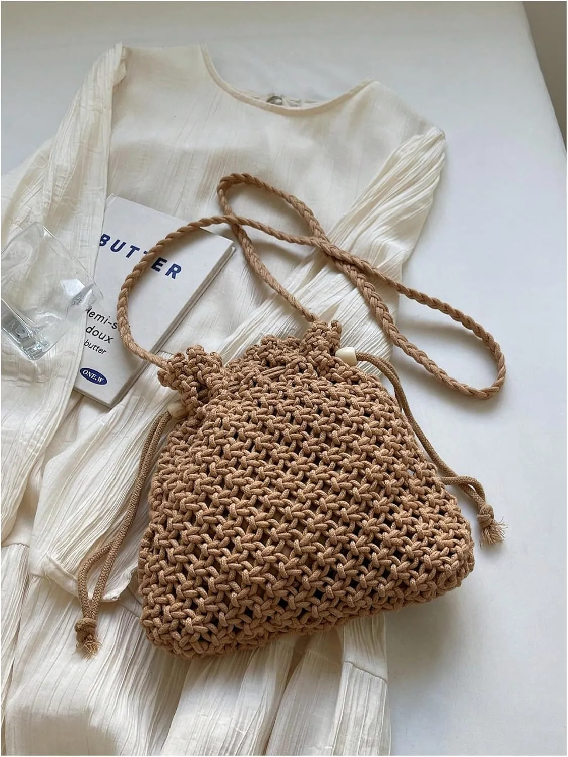 Women's Boho Drawstring Crossbody Bag Beach Vacation Resort Shoulder Bags