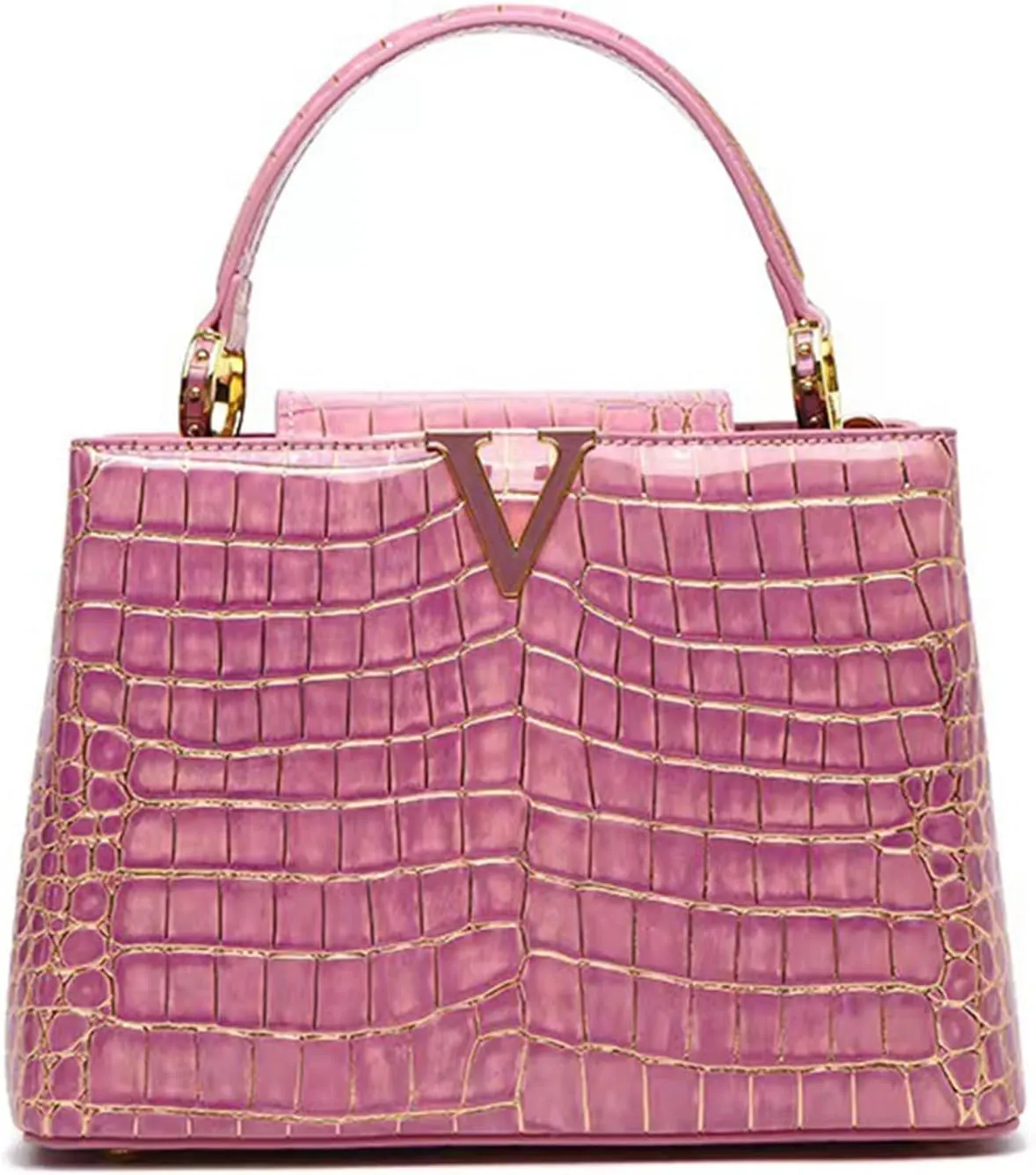 Women's Bright PU Leather Purse and Handbag Vintage Crocodile Pattern Work Satchel Tote Large Capacity Shoulder Bags