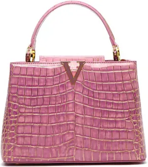 Women's Bright PU Leather Purse and Handbag Vintage Crocodile Pattern Work Satchel Tote Large Capacity Shoulder Bags
