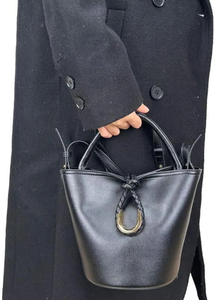 Women's Bucket Bag Retro Shoulder Bag Top Handle Handbags PU Leather Small Bucket Crossbody Bags Trendy Bucket Purse