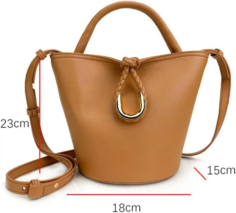 Women's Bucket Bag Retro Shoulder Bag Top Handle Handbags PU Leather Small Bucket Crossbody Bags Trendy Bucket Purse