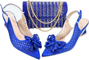 Women’S Comfortable Low Heel Shoes and Bag Set for Wedding with Square Heel and Slingback Style