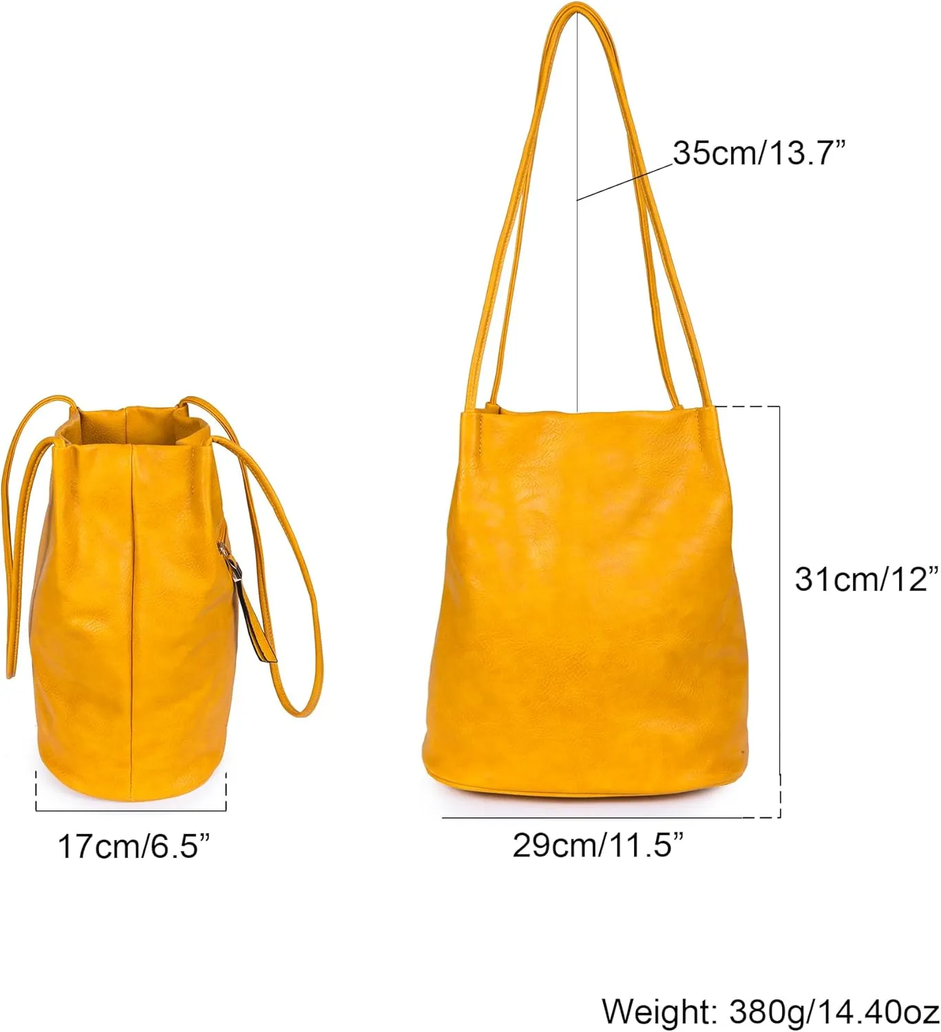 Women's Fashion Designer Medium Size Plain Soft Vegan Leather Hobo Bucket Tote Shoulder Bag - Delilah