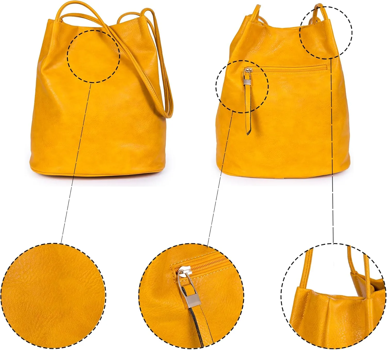 Women's Fashion Designer Medium Size Plain Soft Vegan Leather Hobo Bucket Tote Shoulder Bag - Delilah