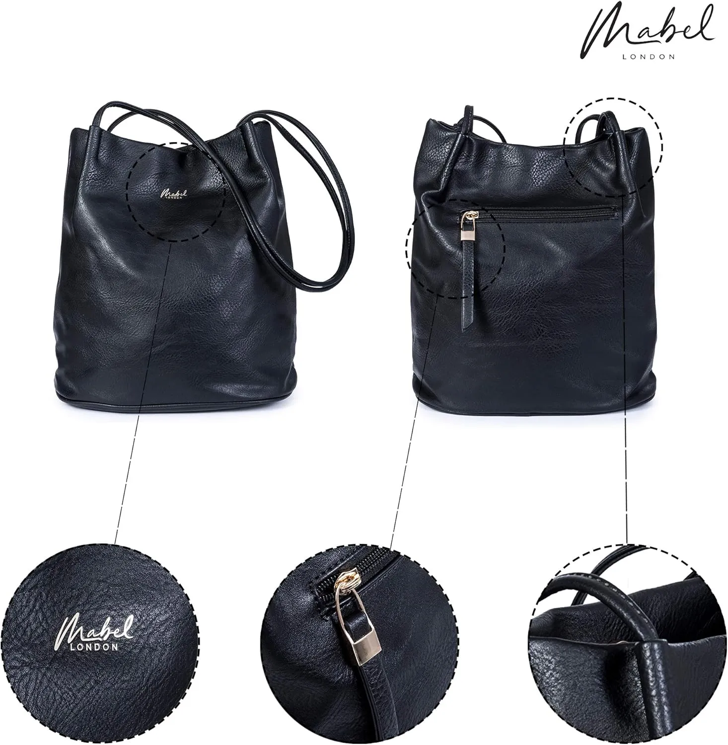 Women's Fashion Designer Medium Size Plain Soft Vegan Leather Hobo Bucket Tote Shoulder Bag - Delilah