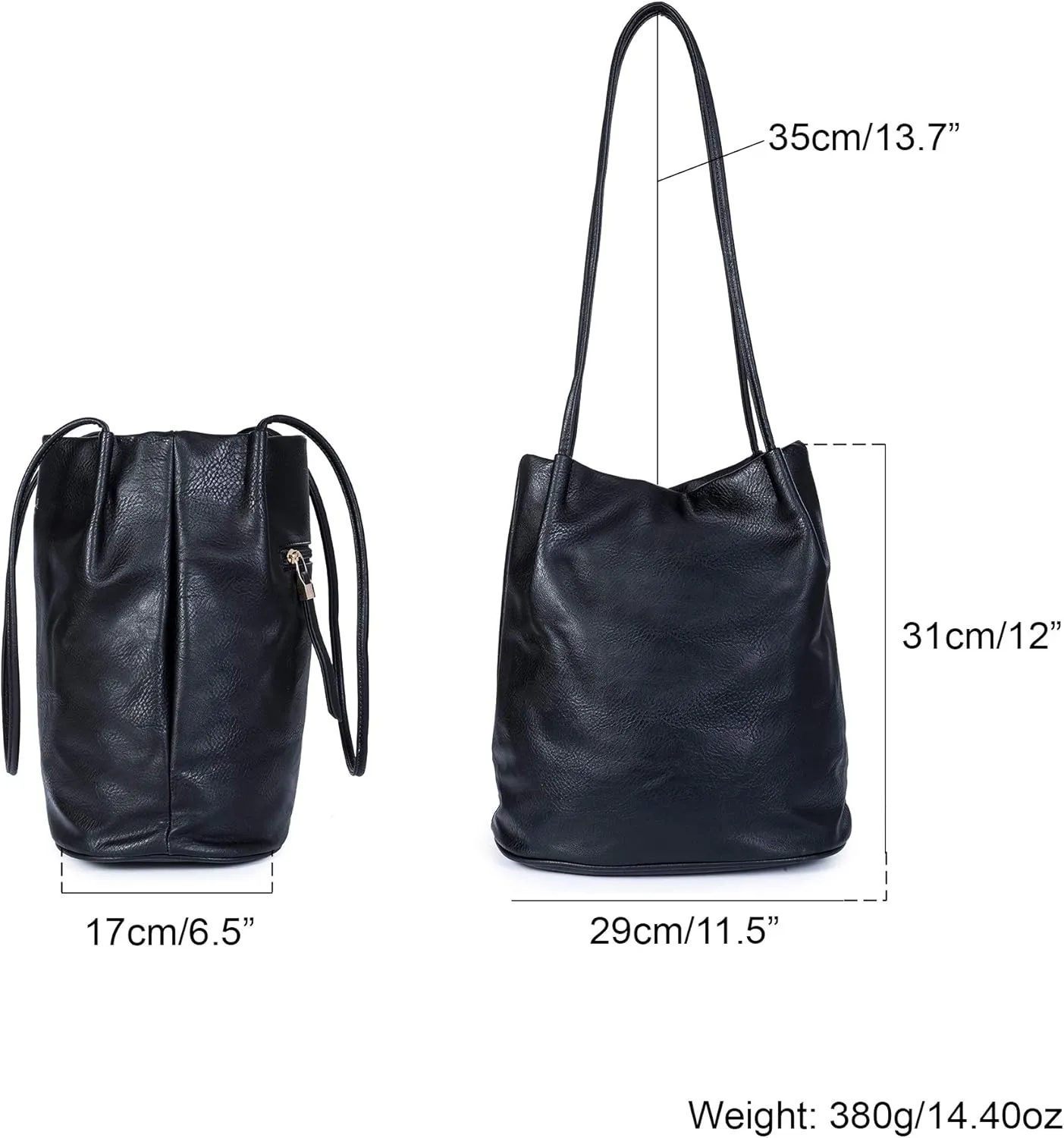 Women's Fashion Designer Medium Size Plain Soft Vegan Leather Hobo Bucket Tote Shoulder Bag - Delilah