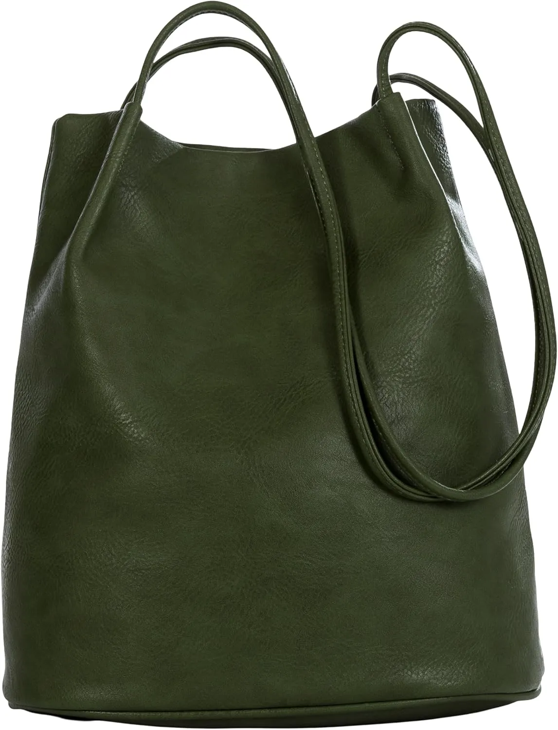 Women's Fashion Designer Medium Size Plain Soft Vegan Leather Hobo Bucket Tote Shoulder Bag - Delilah