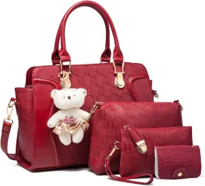 Women's Fashion Handbags Tote Bags Shoulder Bag Top Handle Satchel Purse Set 4pcs