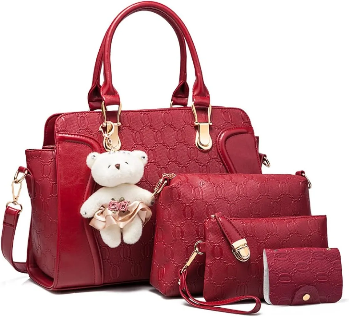 Women's Fashion Handbags Tote Bags Shoulder Bag Top Handle Satchel Purse Set 4pcs