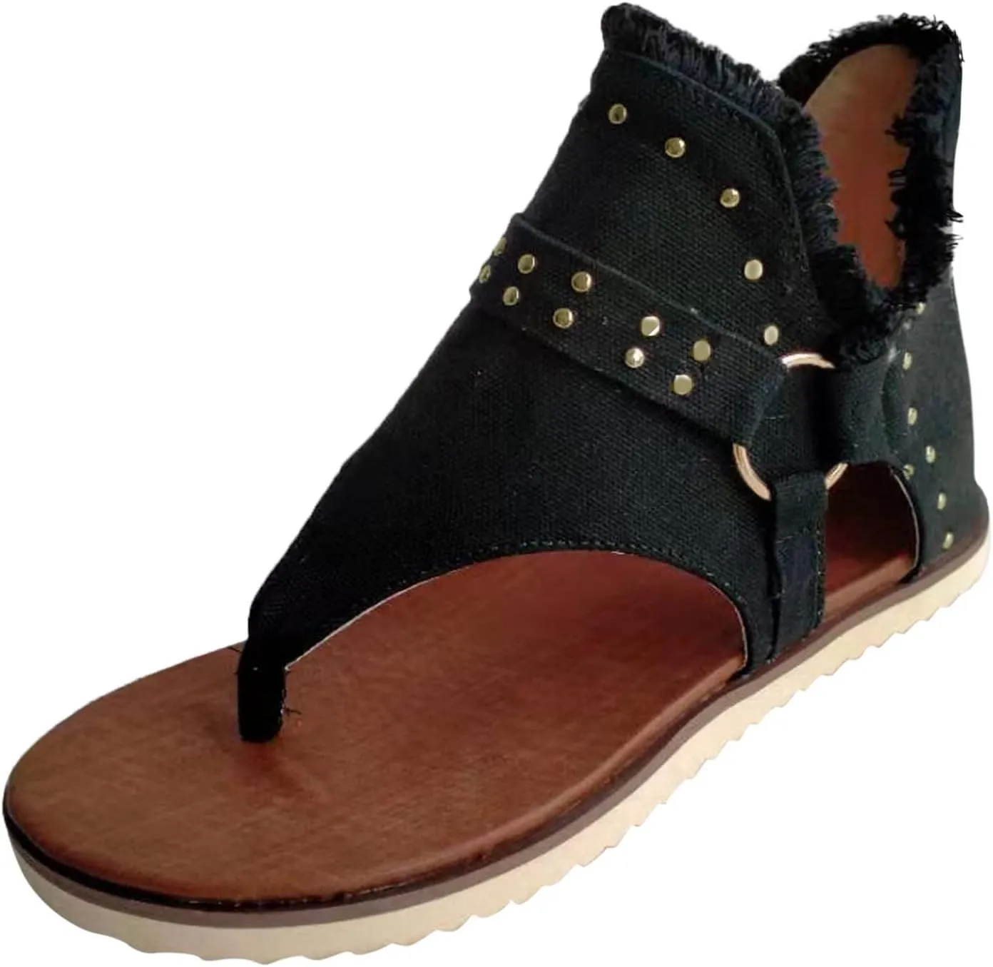 Women's Flats Sandals Open Toe with Arch Support Elastic Ankle Strap Comfort Summer All Day Walking Casual Sandal