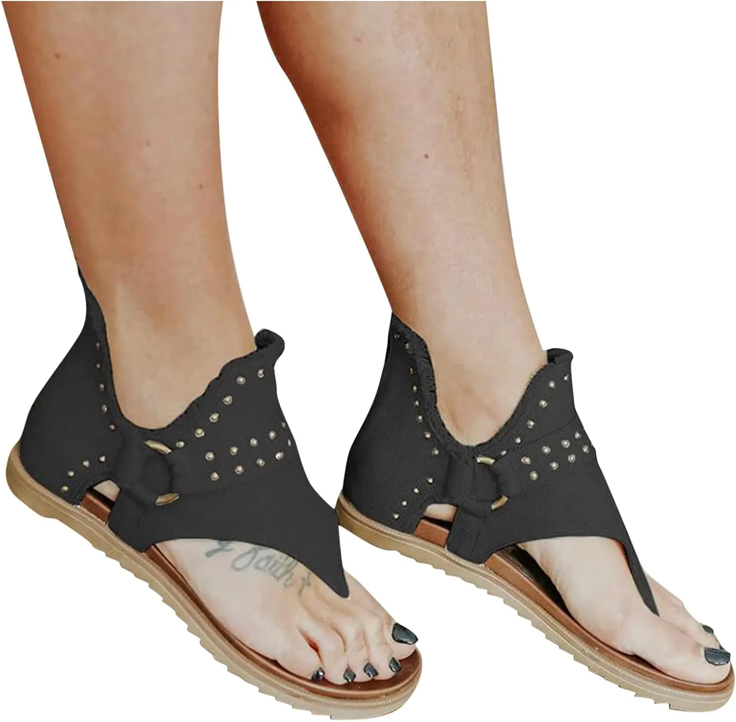 Women's Flats Sandals Open Toe with Arch Support Elastic Ankle Strap Comfort Summer All Day Walking Casual Sandal