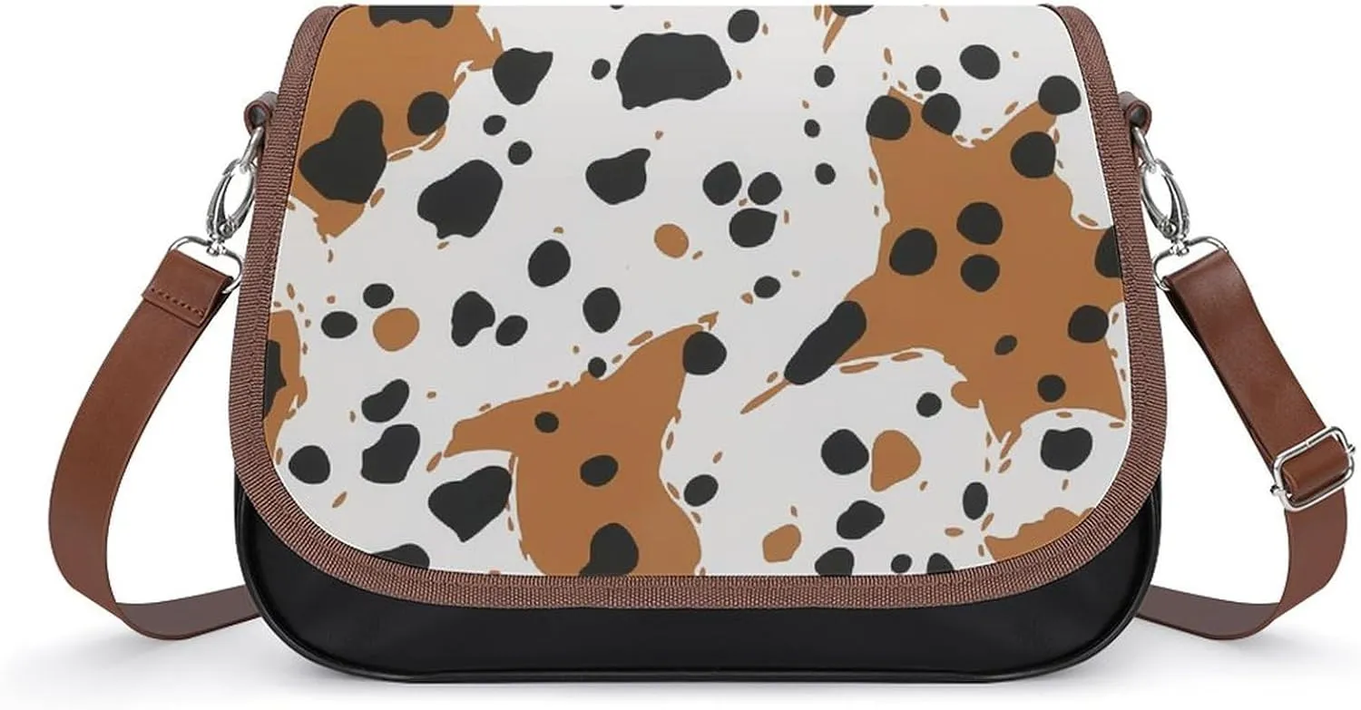 Women's Handbag Animal Cow Skin Print Satchel Bag Leather Crossbody Bag Waterproof Messenger Bag