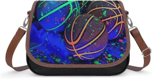 Women's Handbag Basketball Print Satchel Bag Leather Crossbody Bag Waterproof Messenger Bag